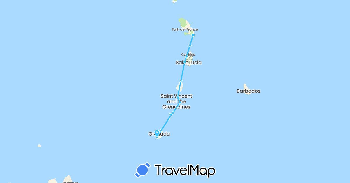 TravelMap itinerary: boat in Grenada, Saint Lucia, Martinique, Saint Vincent and the Grenadines (North America)